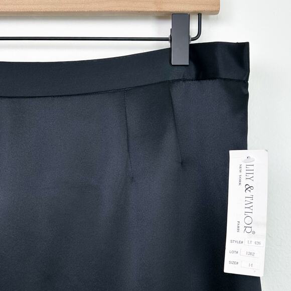Lily & Taylor Vintage 100% Silk Satin Black Midi Slip Skirt NWT - Picture 2 of 6